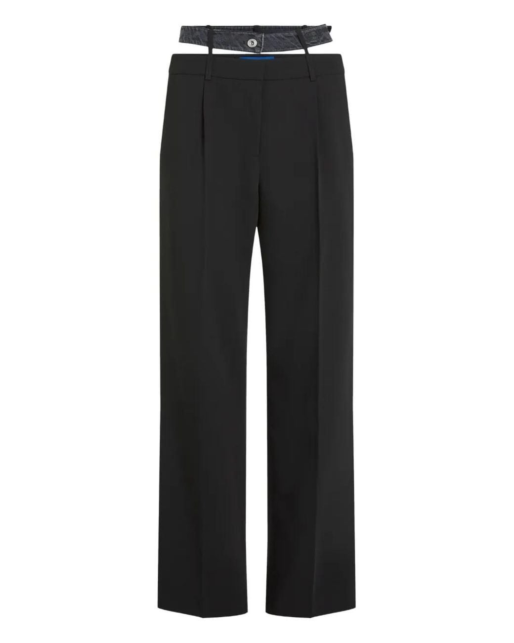 Karl Lagerfeld Black Wide-Leg High-Waisted Tailored Pants With Denim-Inspired Belt