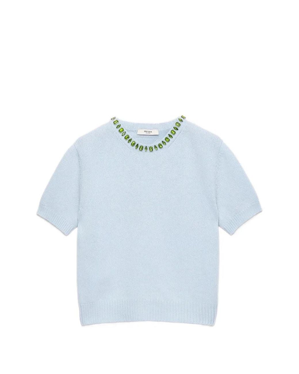 Prada Blue Wool And Cashmere Crew-Neck Sweater