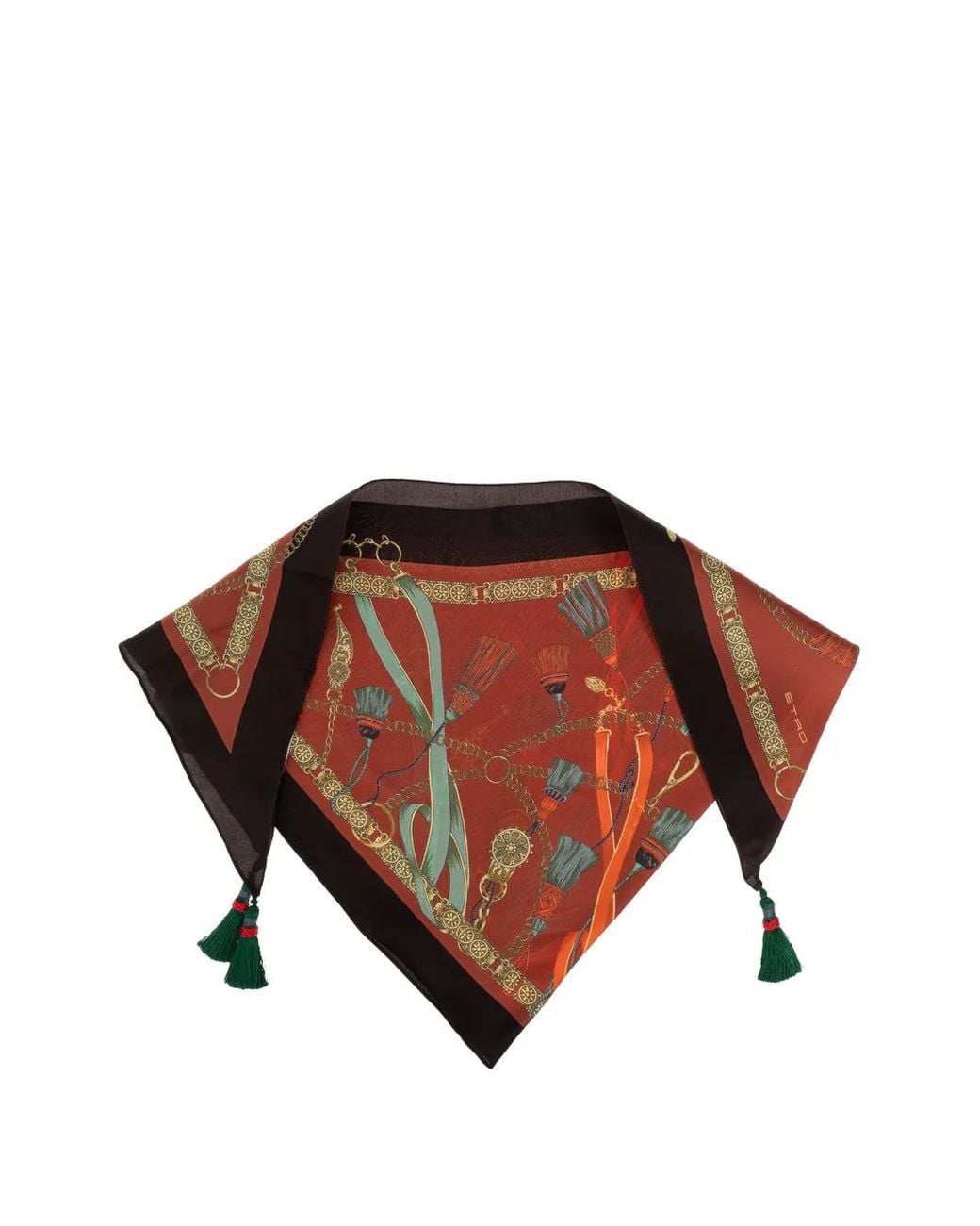 Etro Red Tassel-Embellished Silk Triangle Scarf