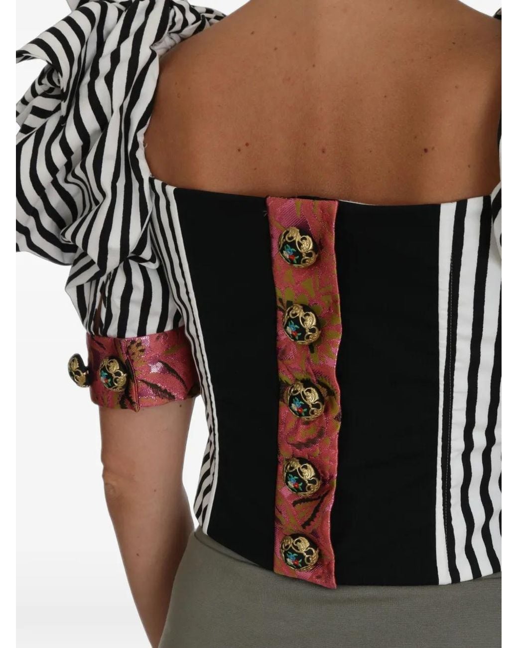 Dolce & Gabbana Black Striped Puff-Sleeve Top