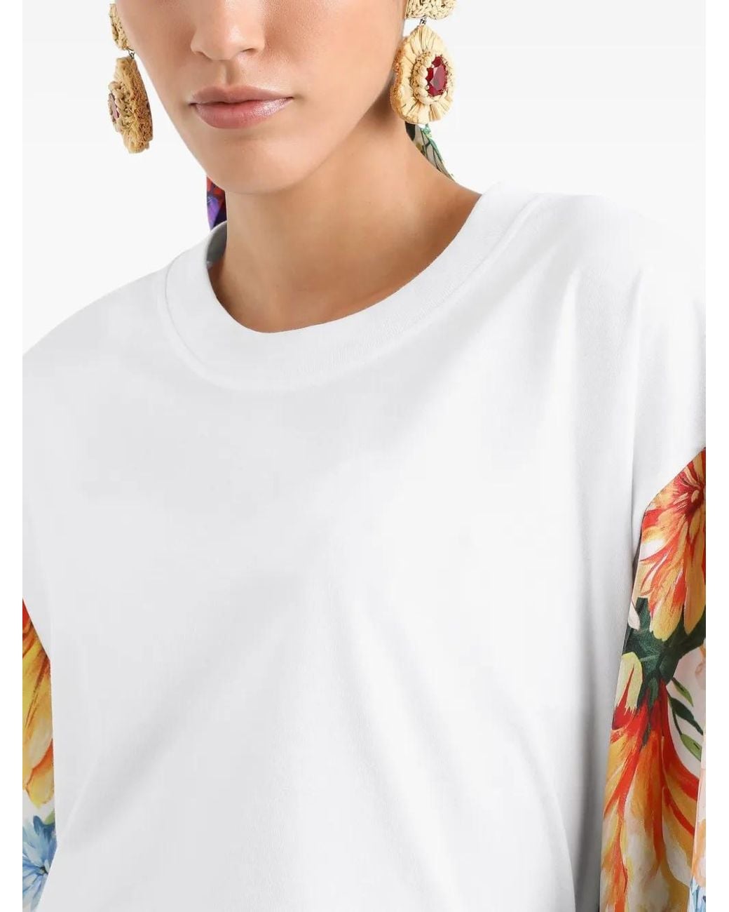 Dolce & Gabbana White Silk-Sleeve T-Shirt
