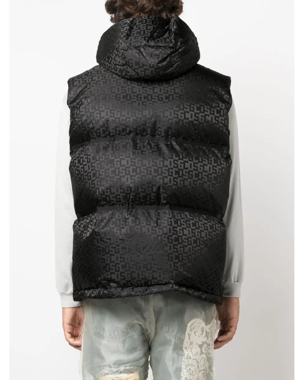 Gcds Black Logo-Monogrammed Hodded Gilet for men