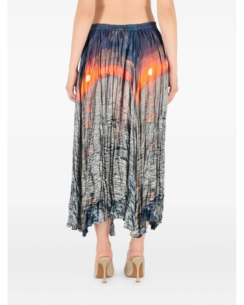 Roberto Cavalli Blue Silk Midi Skirt