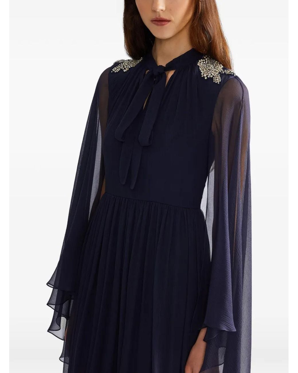 Erdem Blue Embellished Silk-Creponne Maxi Gown