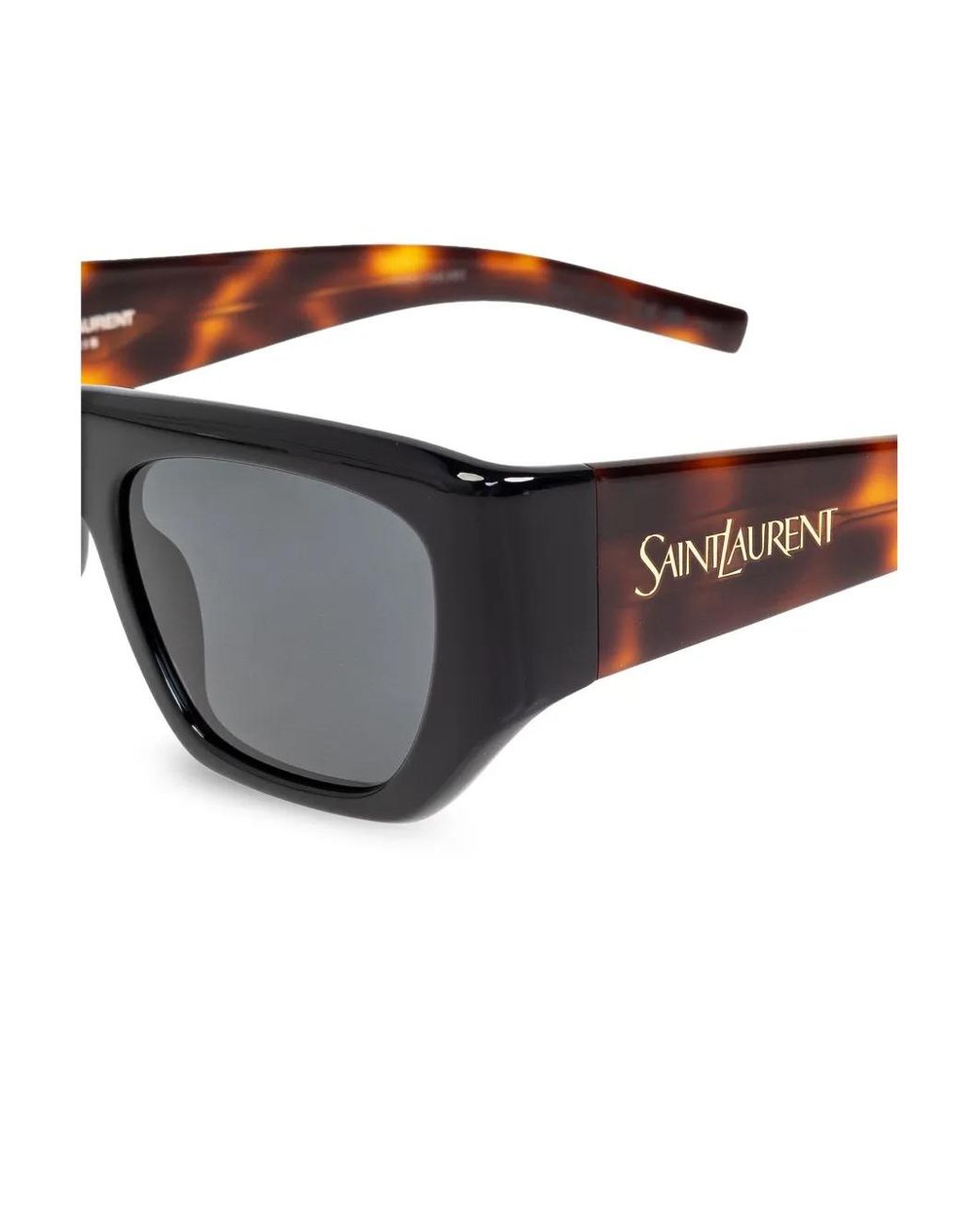 Saint Laurent Black Chic Square Sunglasses With Tortoiseshell Temples
