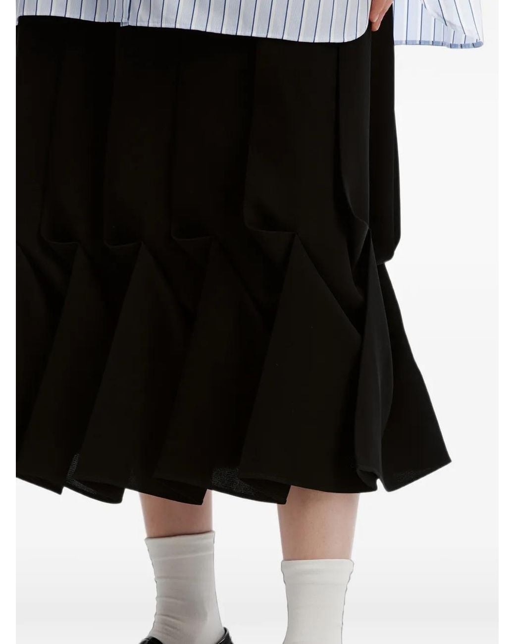 Enfold Black Pleated Origami-Style Midi Skirt