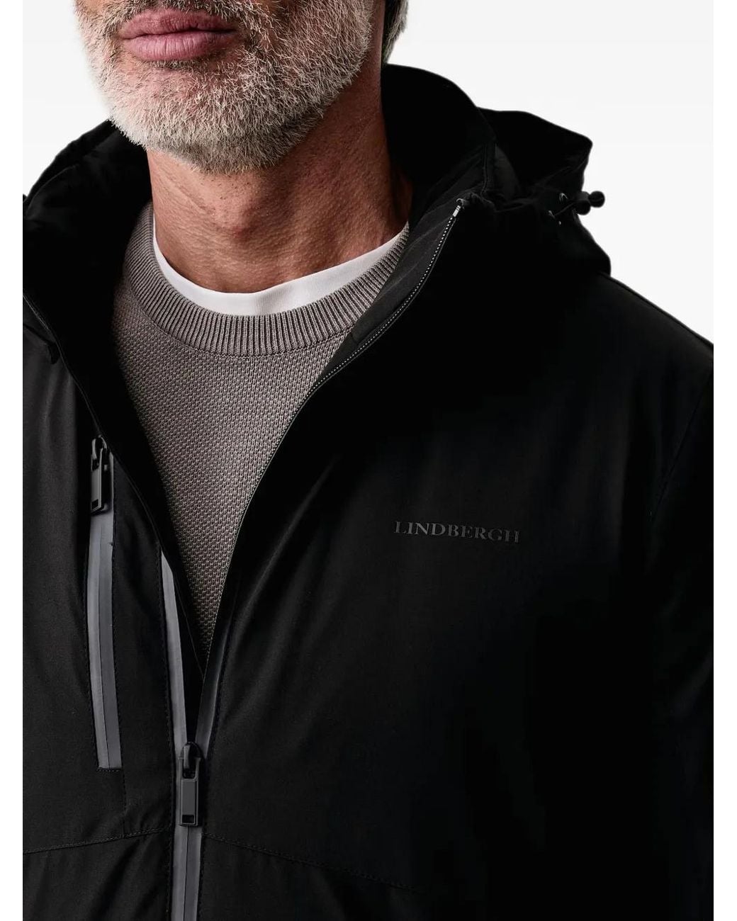 Lindbergh Black Logo-Print Hooded Jacket for men