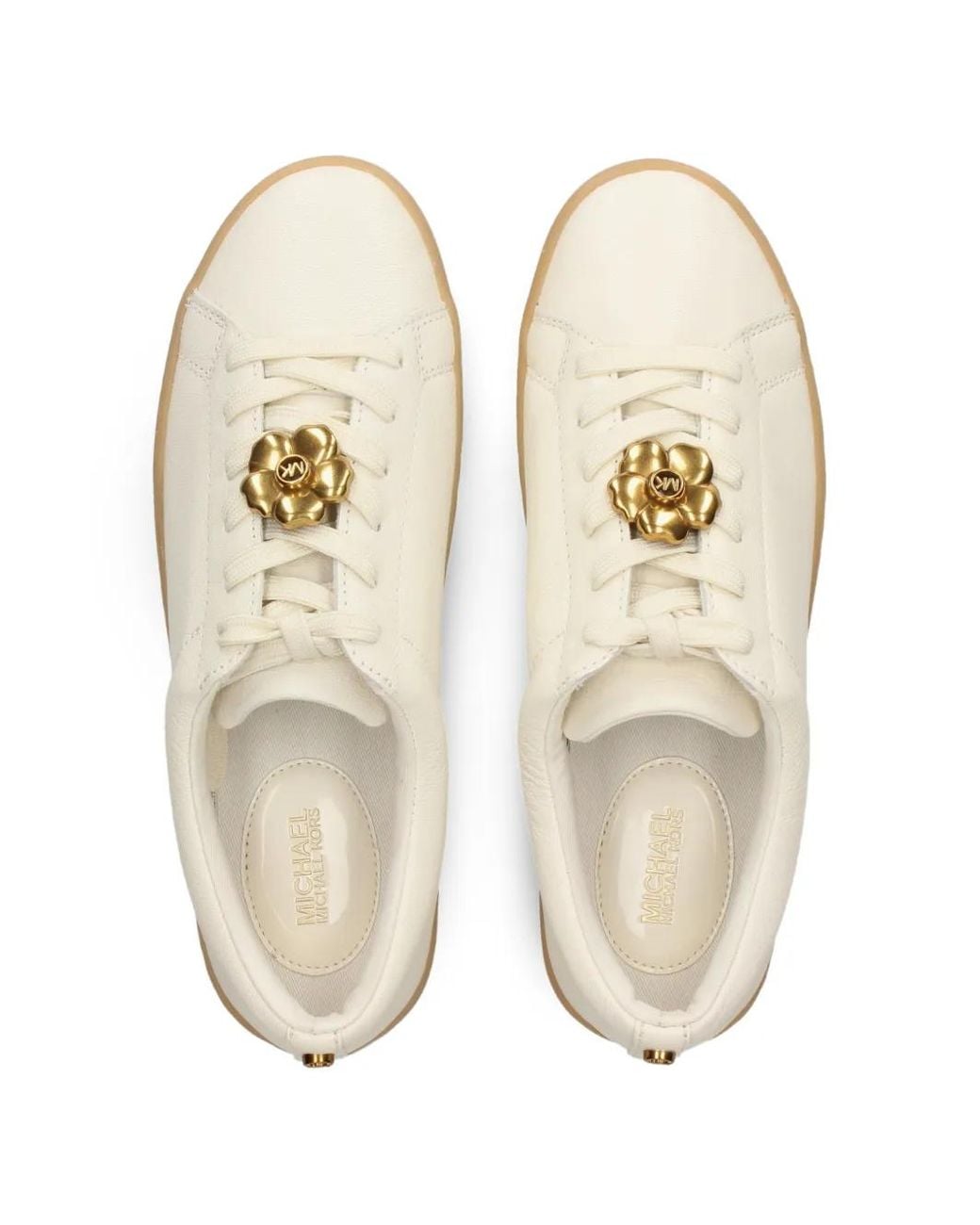 MICHAEL Michael Kors White Flower-Detail Leather Sneakers