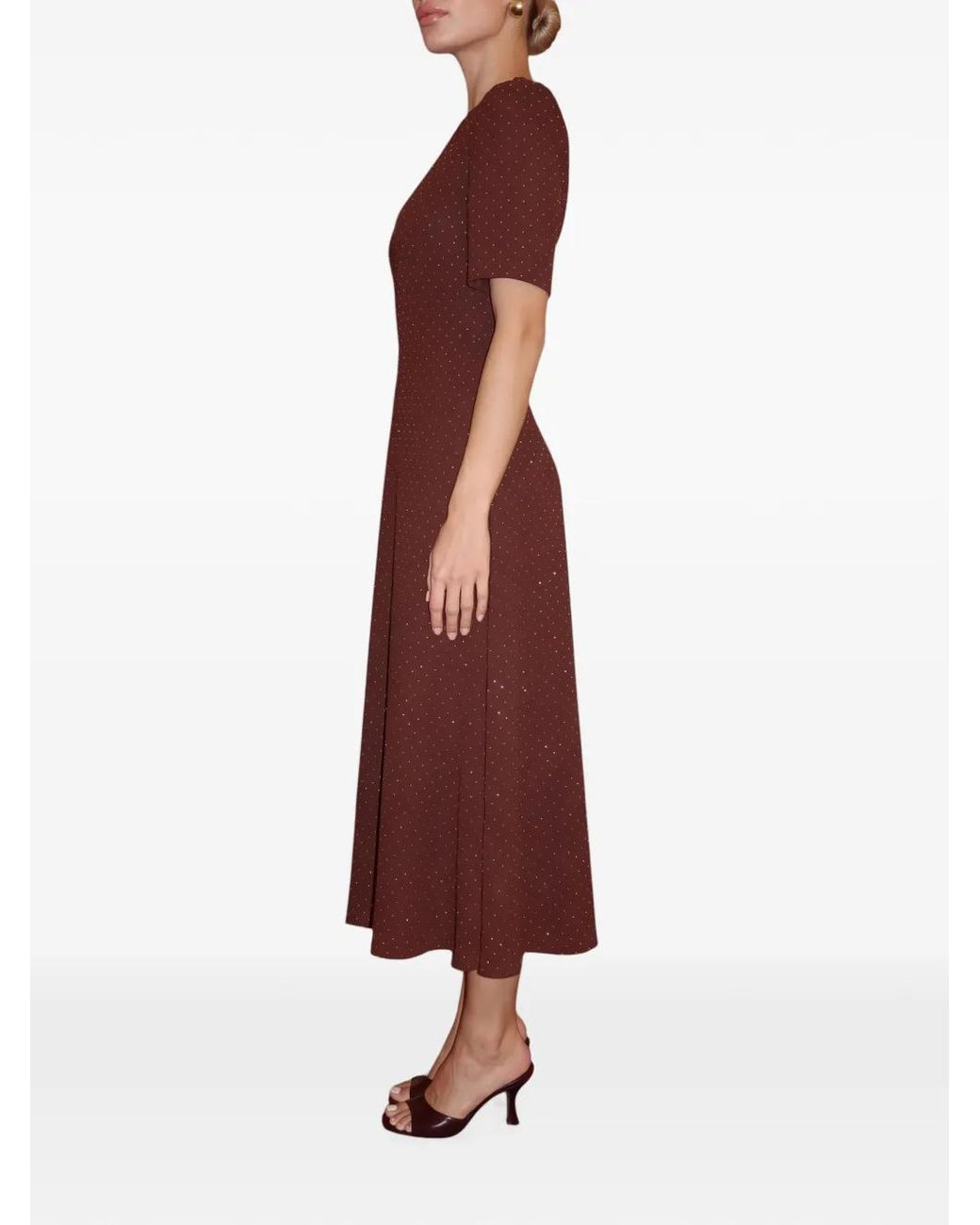 POST MERIDIEM Brown Rhinestone-Embellished Midi Dress