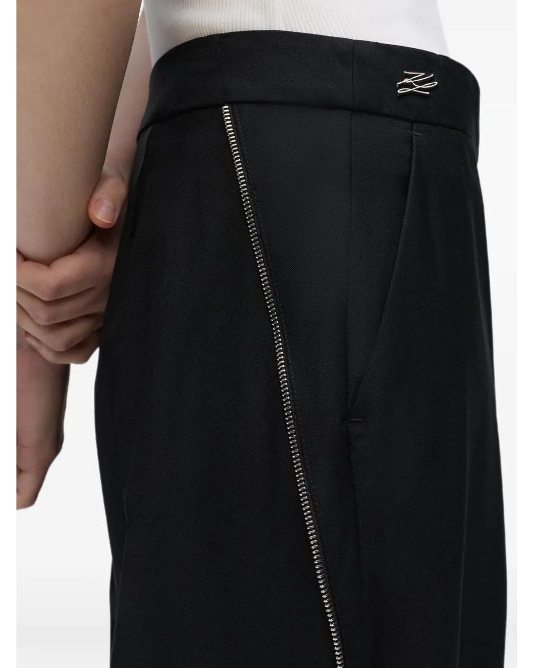 Karl Lagerfeld Black Barrel-Leg Zip Trousers