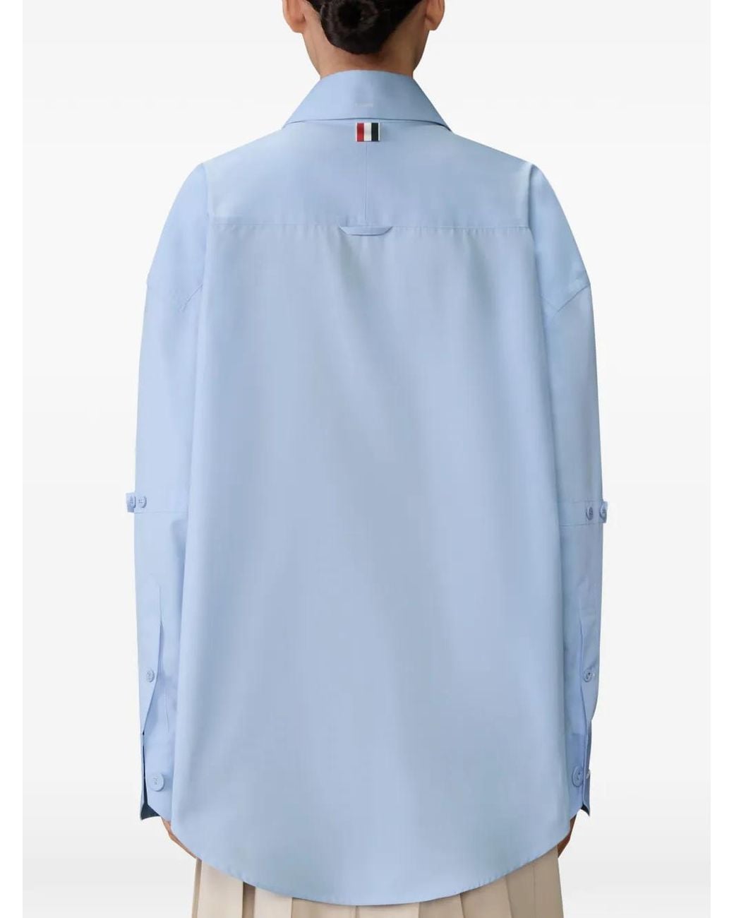Thom Browne Blue Solid Poplin Crest Embroidery Armband Supersized Shirt