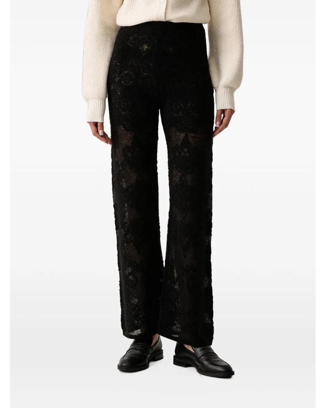 Twinset Black Lace-Knit Straight-Leg Trousers