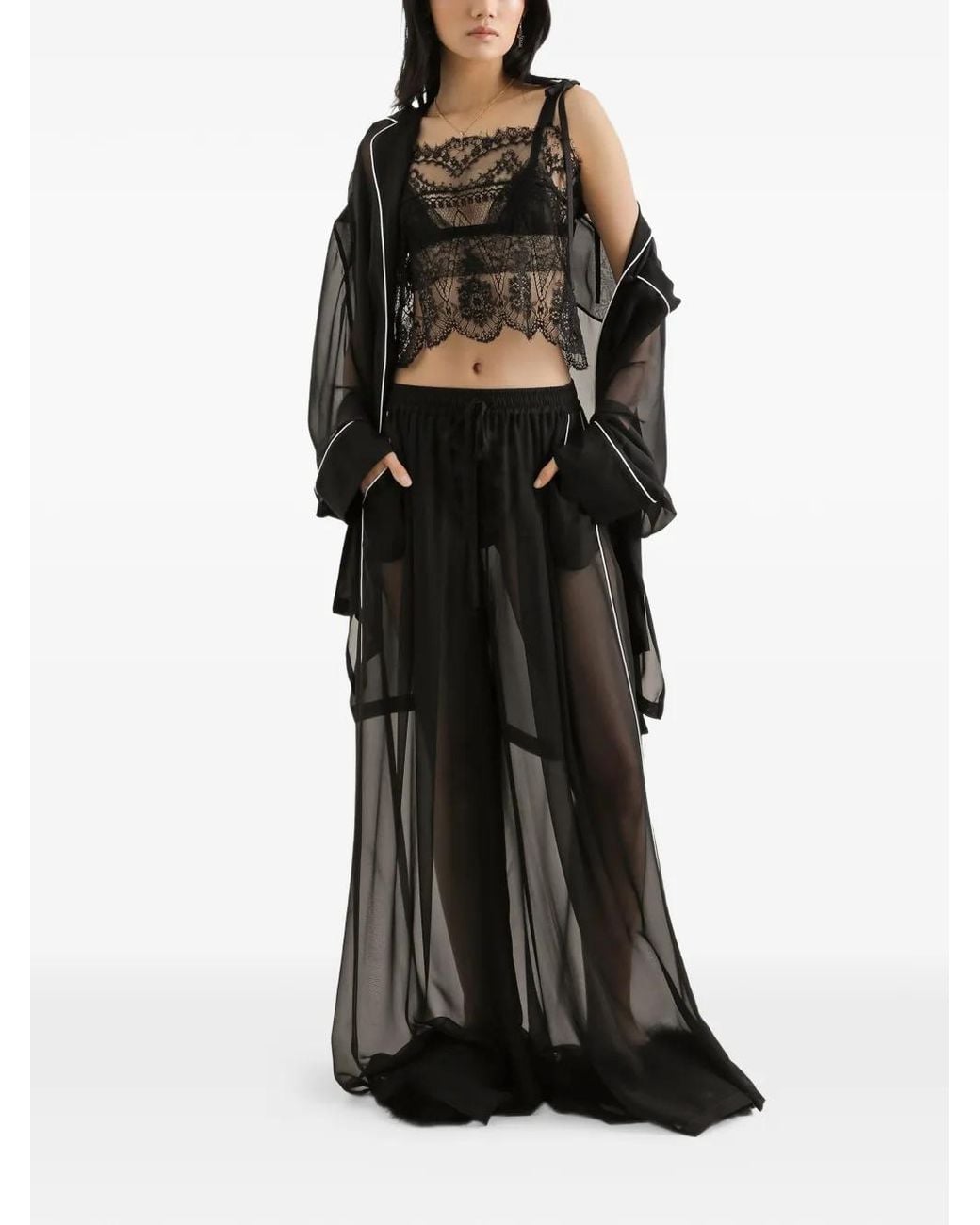 Dolce & Gabbana Black Lace Tie-Strap Top