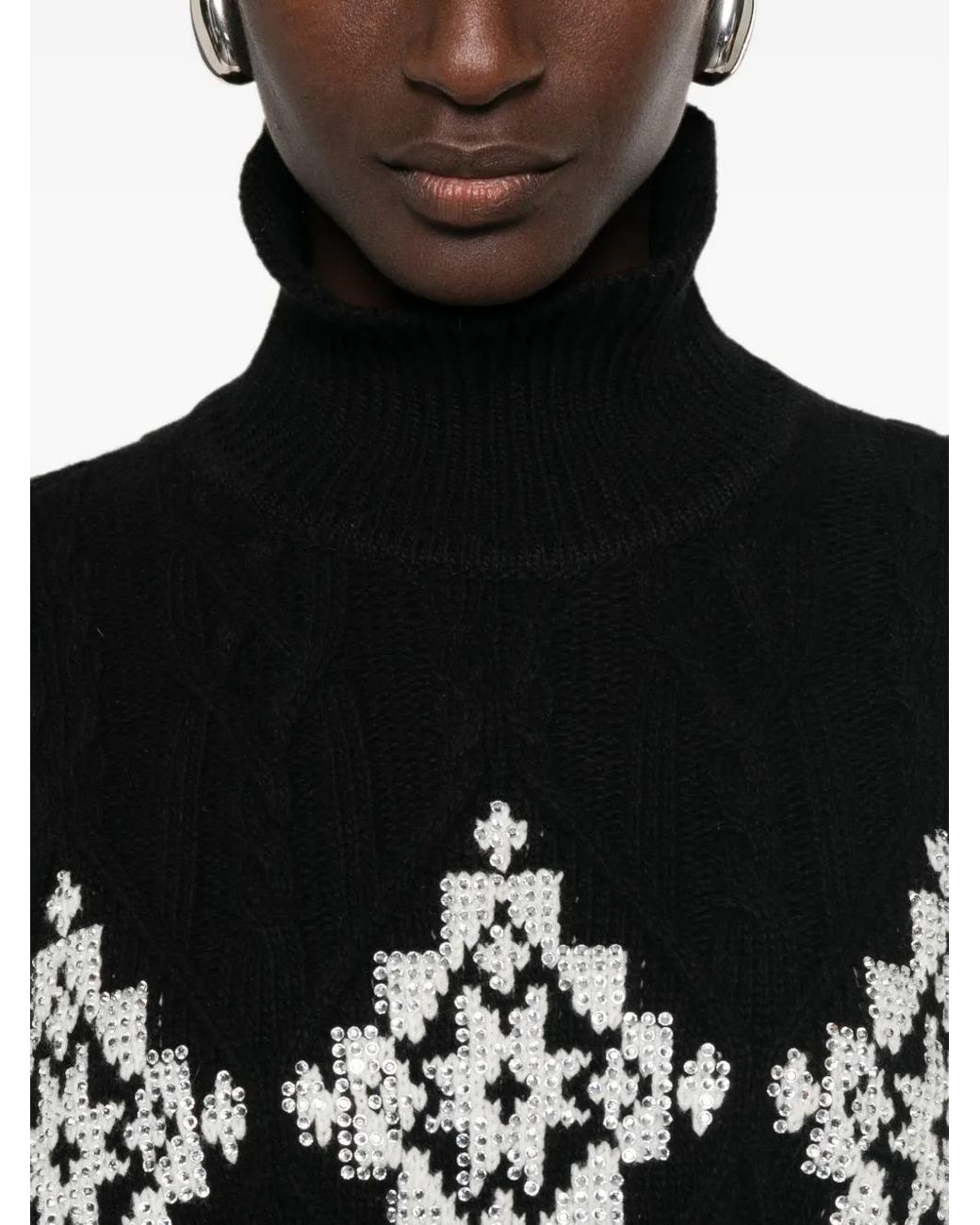ERMANNO FIRENZE Black Pull En Maille Torsadée À Sequins