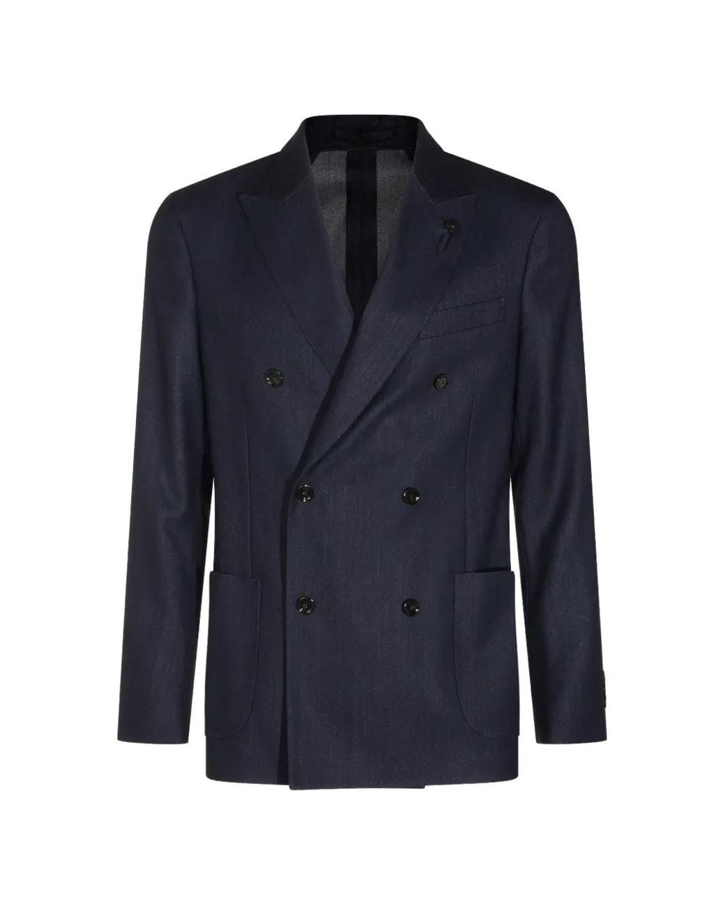 Lardini Blue Double-Breasted Peak-Lapel Blazer for men