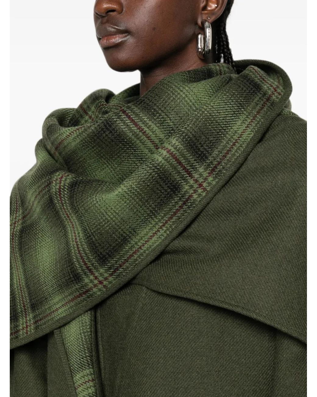 The Attico Green Manteau À Carreaux Et Détail Écharpe