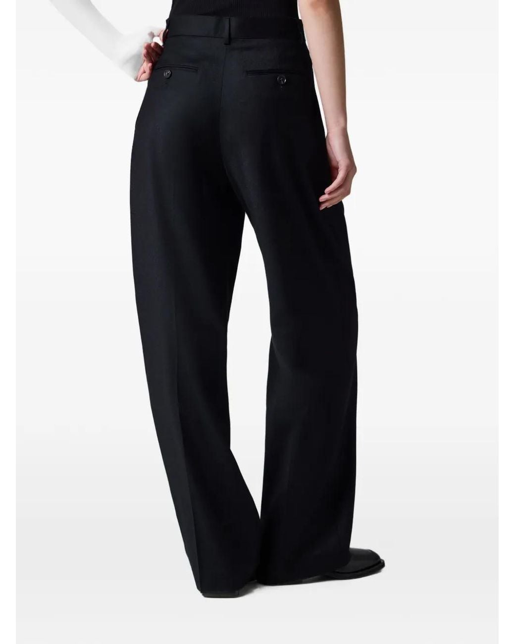 Paul Smith Black Wool-Cashmere Wide-Leg Trousers