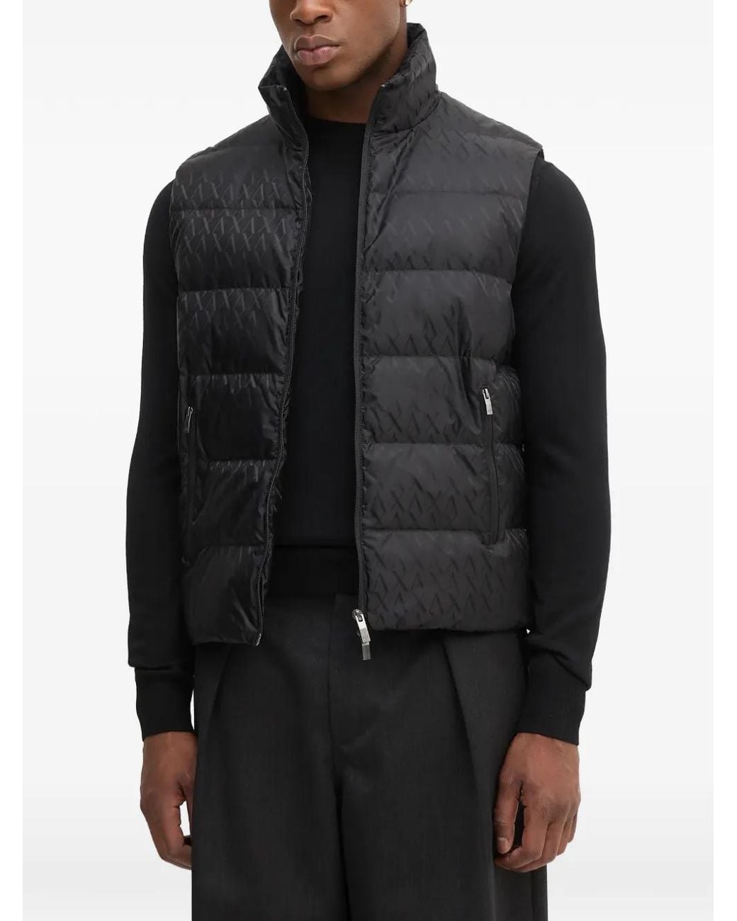ARMANI EXCHANGE Black Logo-Print Quilted Gilet for men