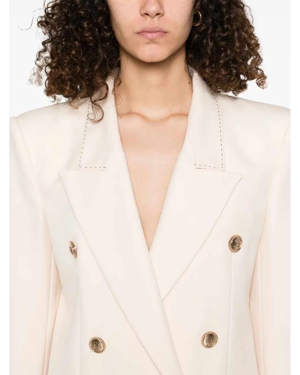 Elisabetta Franchi Natural Contrasting-Stitching Virgin-Wool Blazer