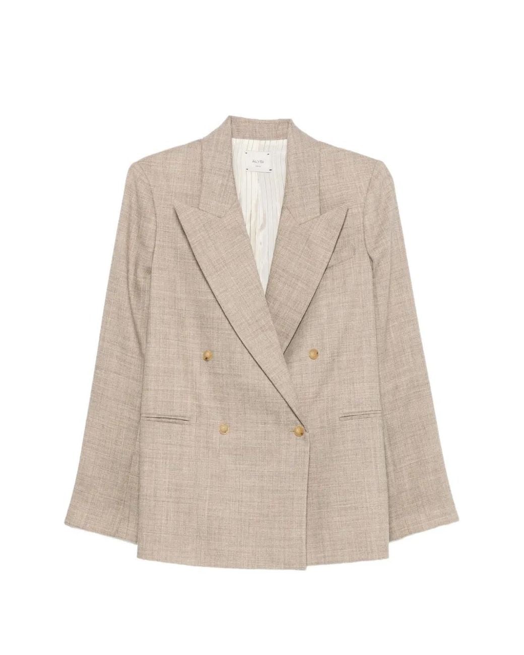 Alysi Natural Double-Breasted Peak-Lapel Blazer