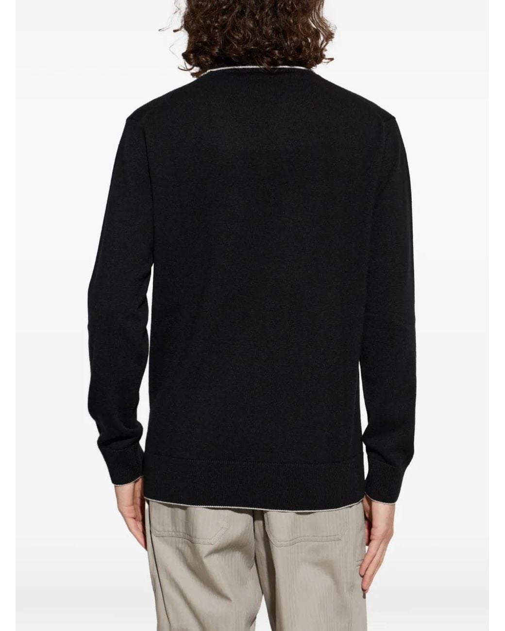 Eleventy Black Contrast-Trim Roll-Neck Sweater for men