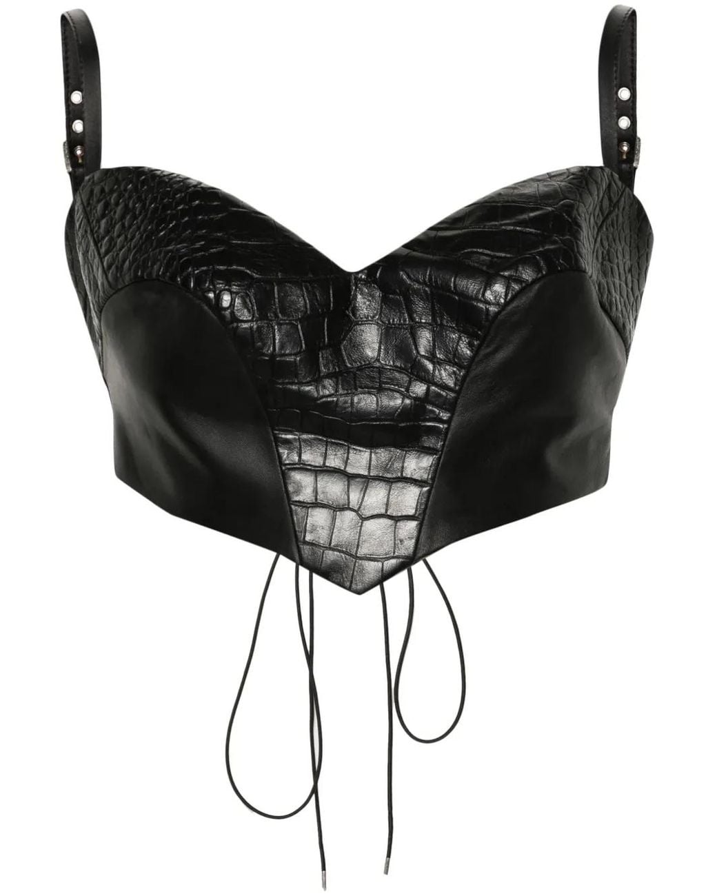 MITILIANE COUTURE Black Croc-Effect Leather Top