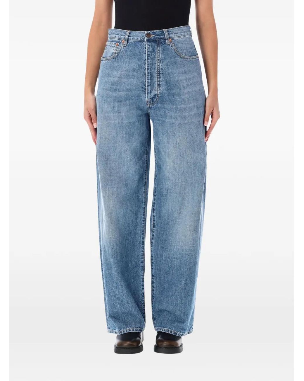 Fortela Blue Jaron Embroidered-Logo Wide-Leg Jeans