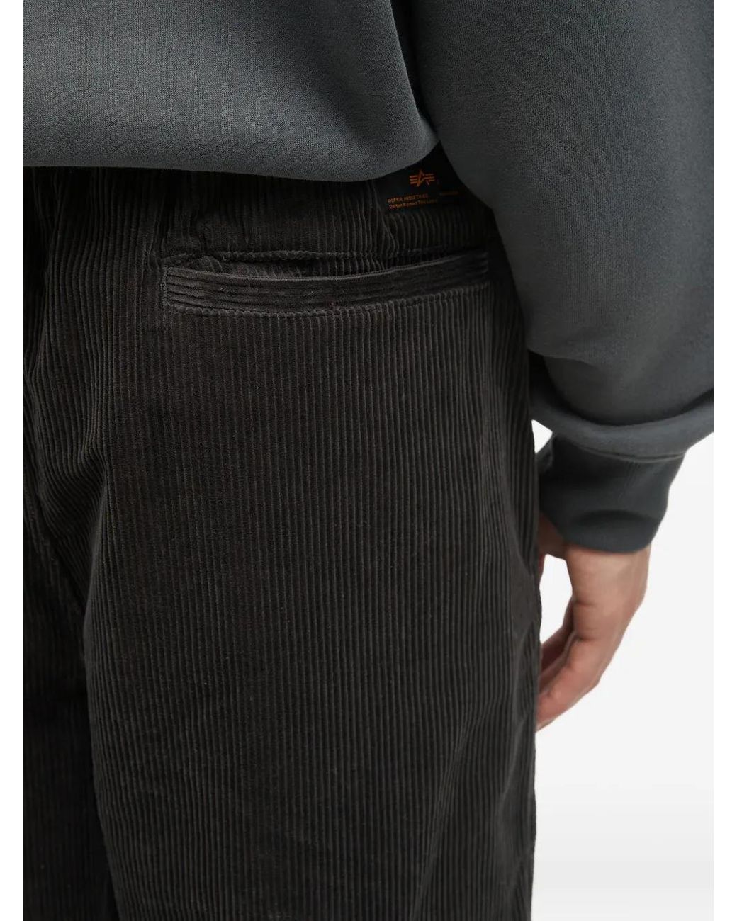 Alpha Industries Black Pleated Corduroy Trousers for men