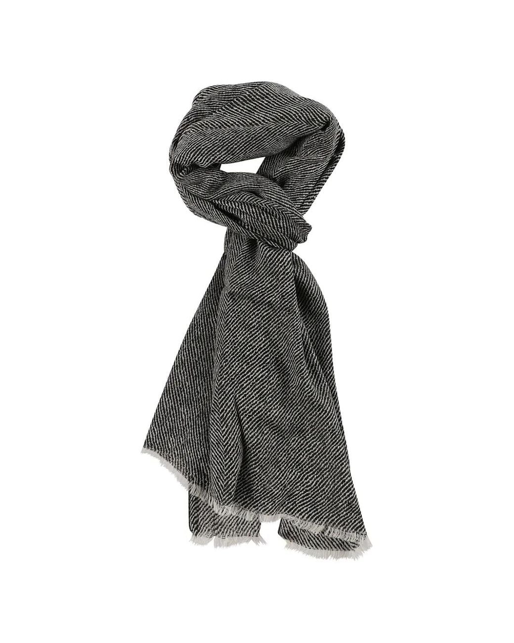Altea Gray Herringbone-Pattern Frayed Scarf for men
