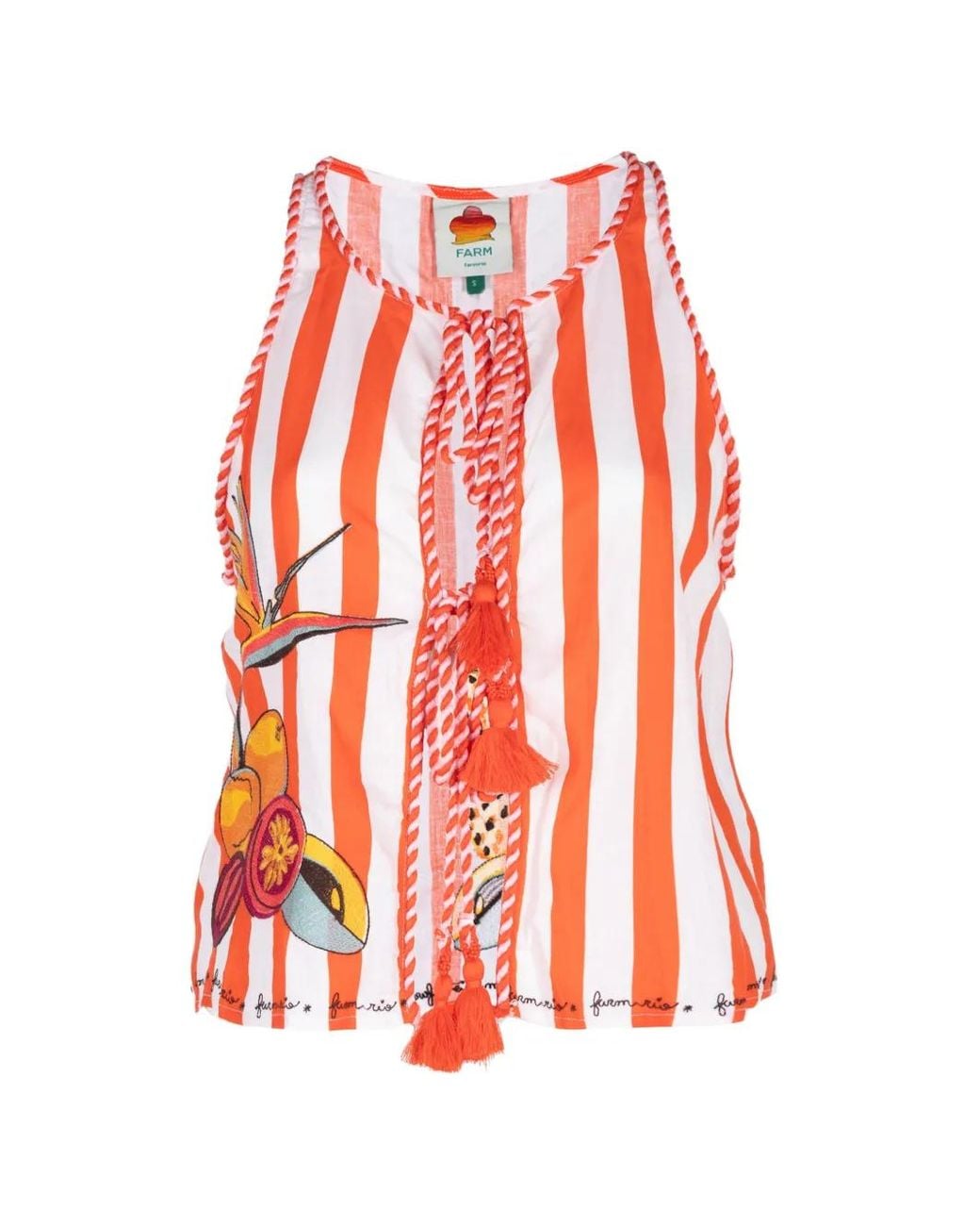 Farm Rio Fruit Stripes Embroidered Rope Details Blouse