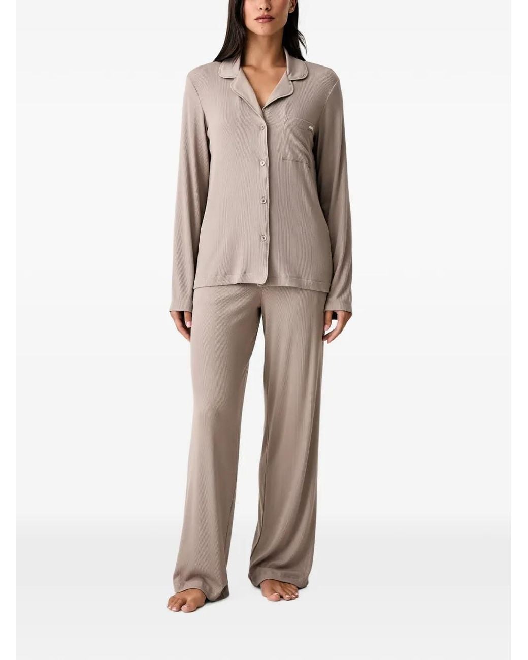 DKNY Natural Ribbed-Knit Pajama Set
