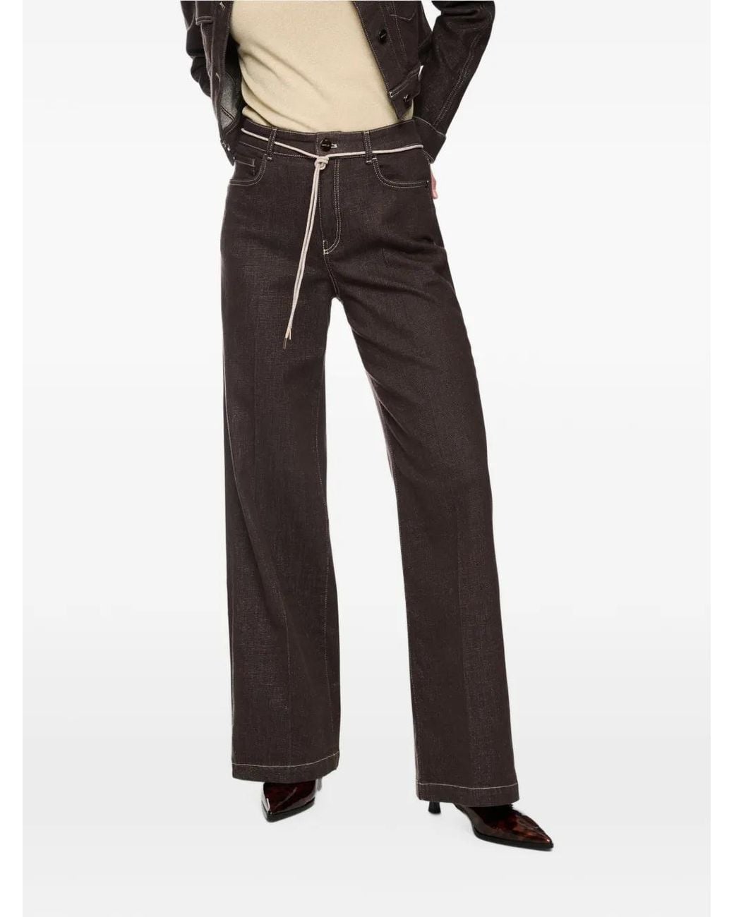 Marc Cain Brown Drawstring Wide-Leg Jeans