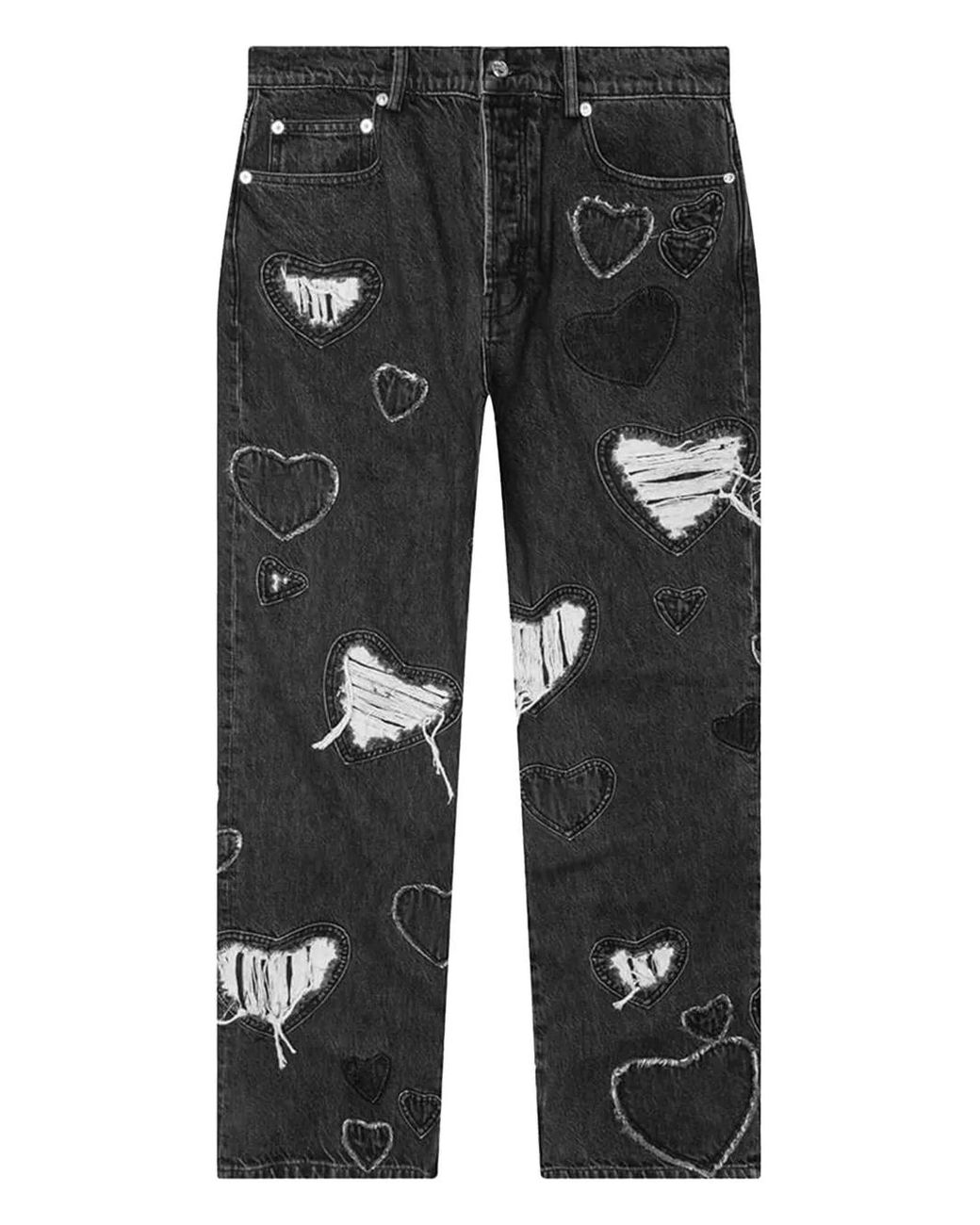 NAHMIAS Gray Heart-Patchwork Jeans for men