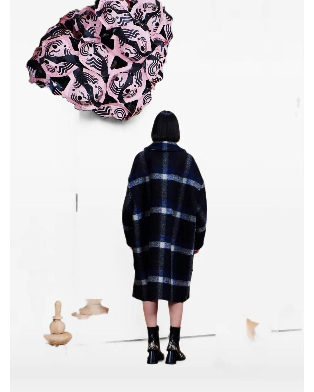 Henrik Vibskov Black Floating Oversized Checked Double-Breasted Coat