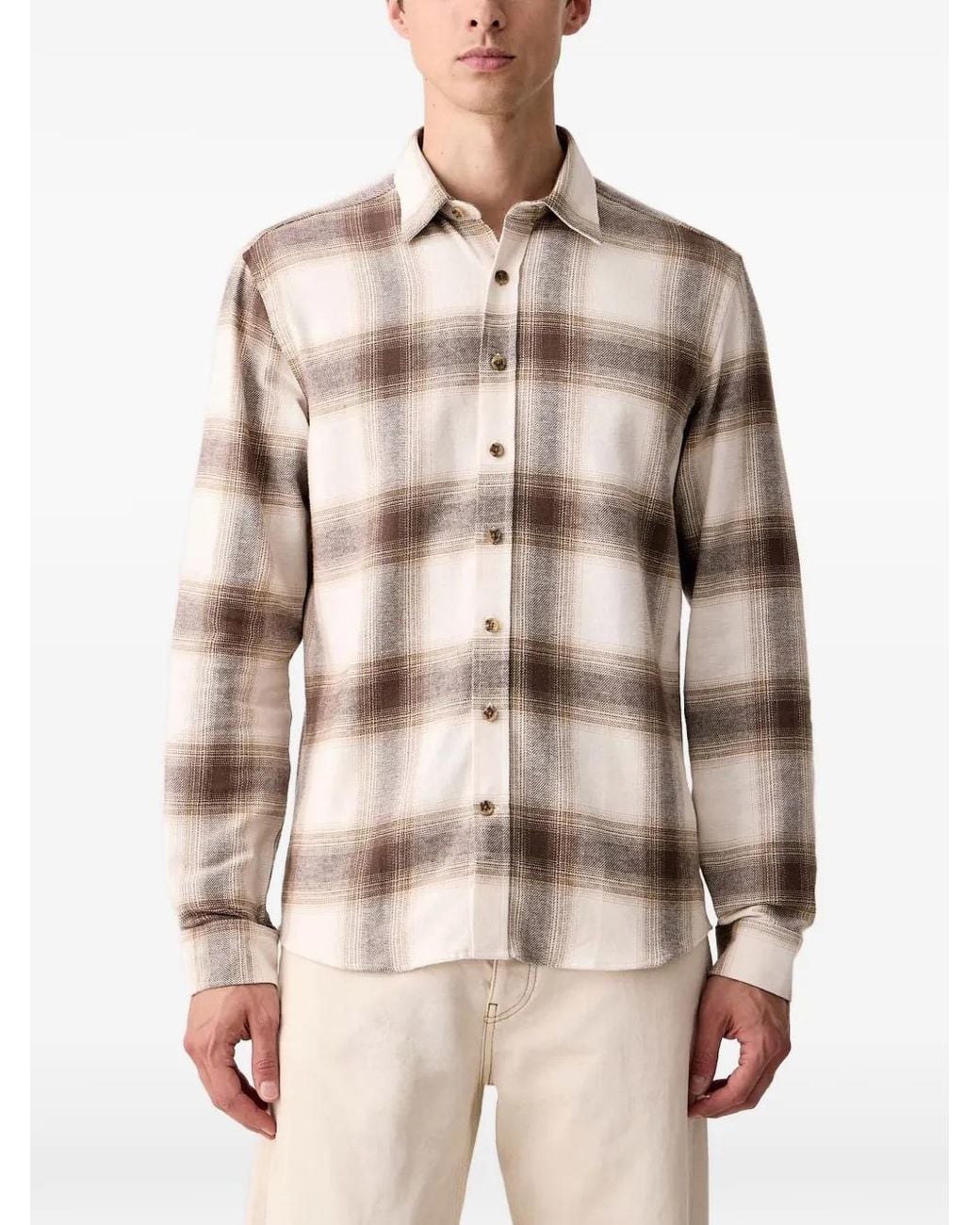 Lindbergh Natural Check-Pattern Long-Sleeve Shirt for men