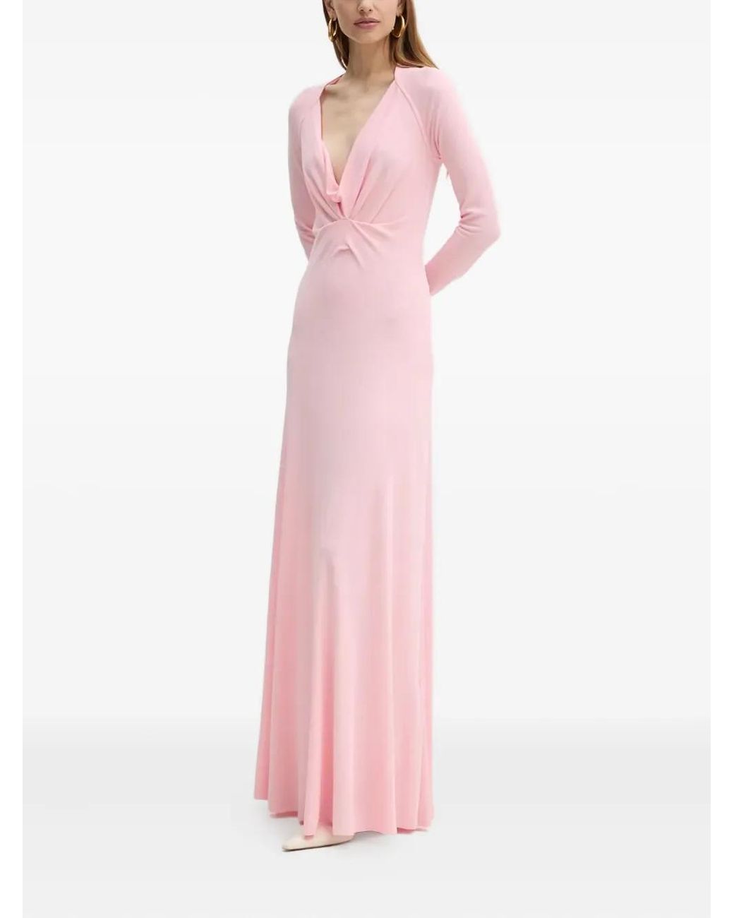 Victoria Beckham Pink Long-Sleeve Twisted Maxi Dress