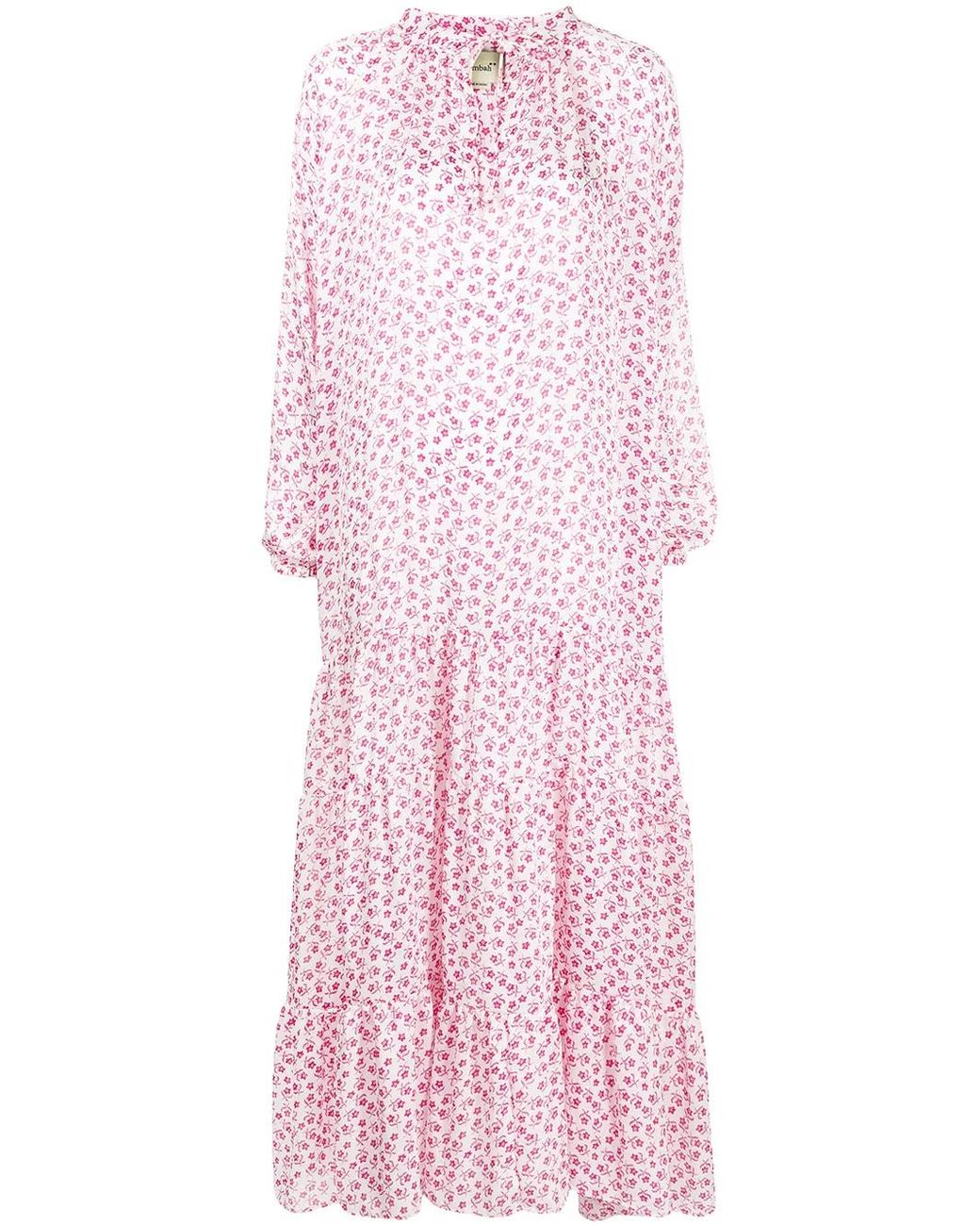Bambah Pink Sandra Floral-Print Smocked Kaftan Dress