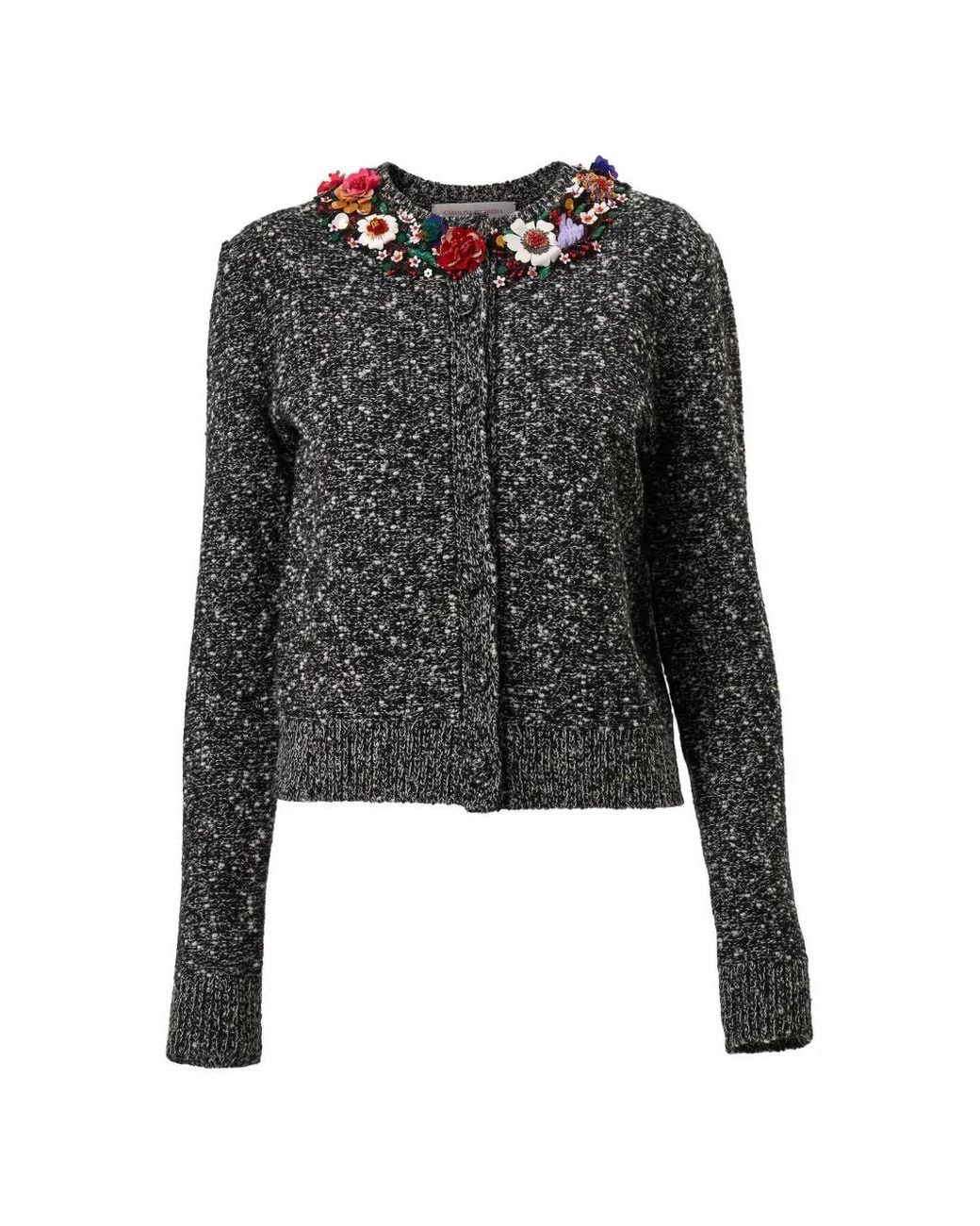 Carolina Herrera Black Floral Embellished Cardigan