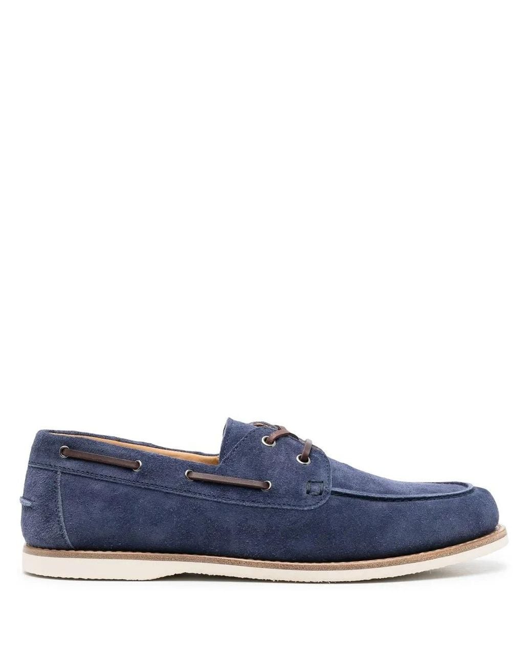 Brunello Cucinelli Blue Lace-Up Suede Boat Shoes for men