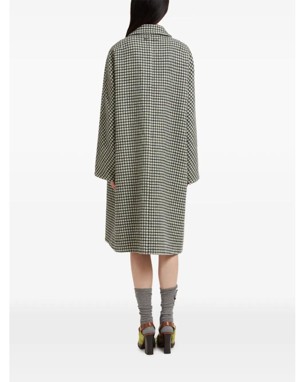 Marni Gray Felt Coat With Checked Pattern