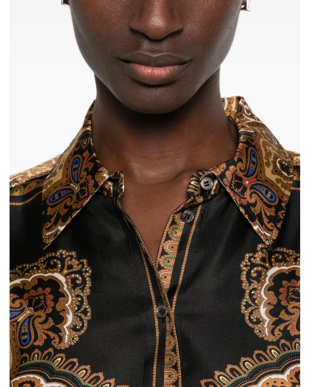 Sandro Brown Scarf Print Silk Shirt