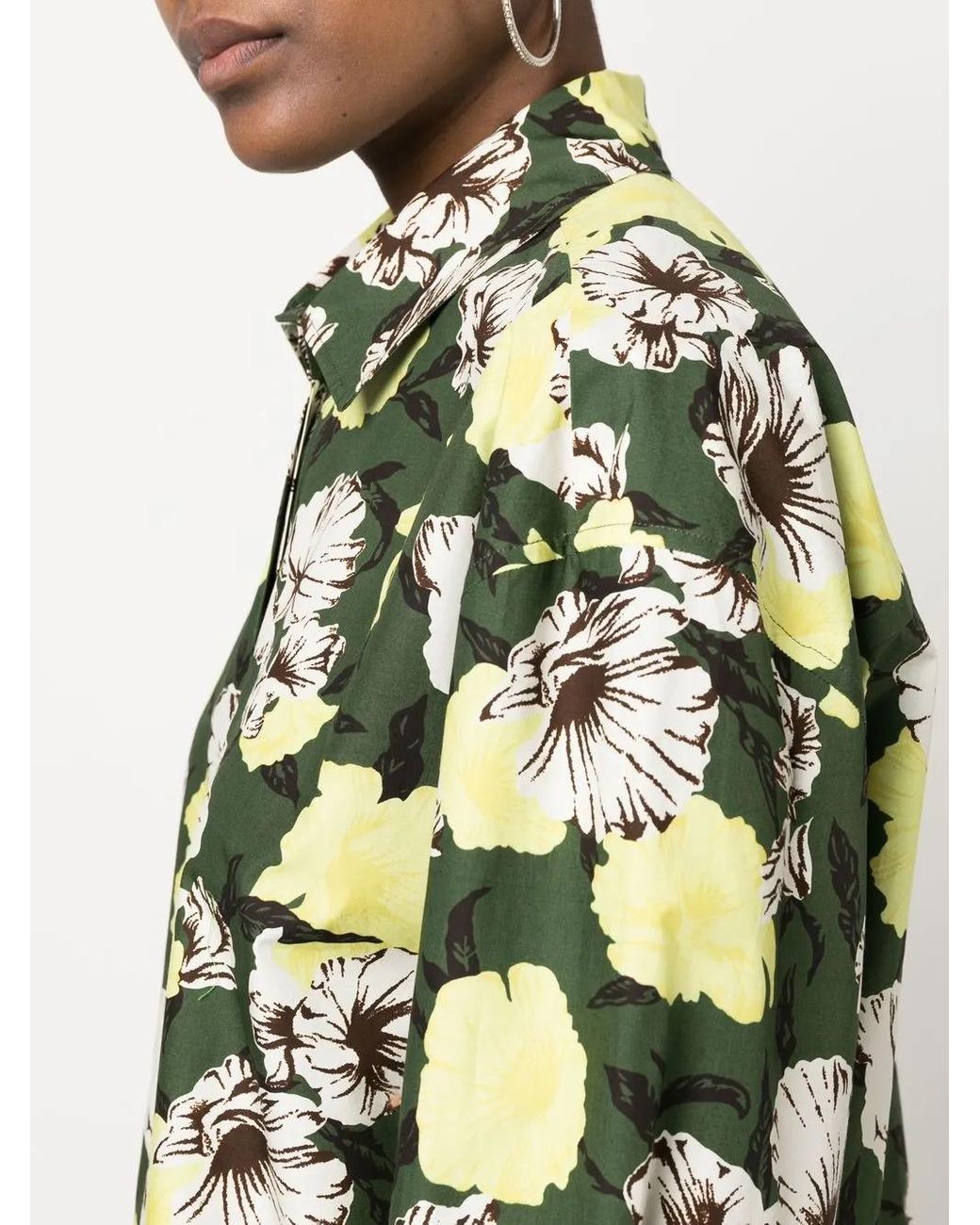 MSGM Green Floral-Print Long-Sleeve Shirt