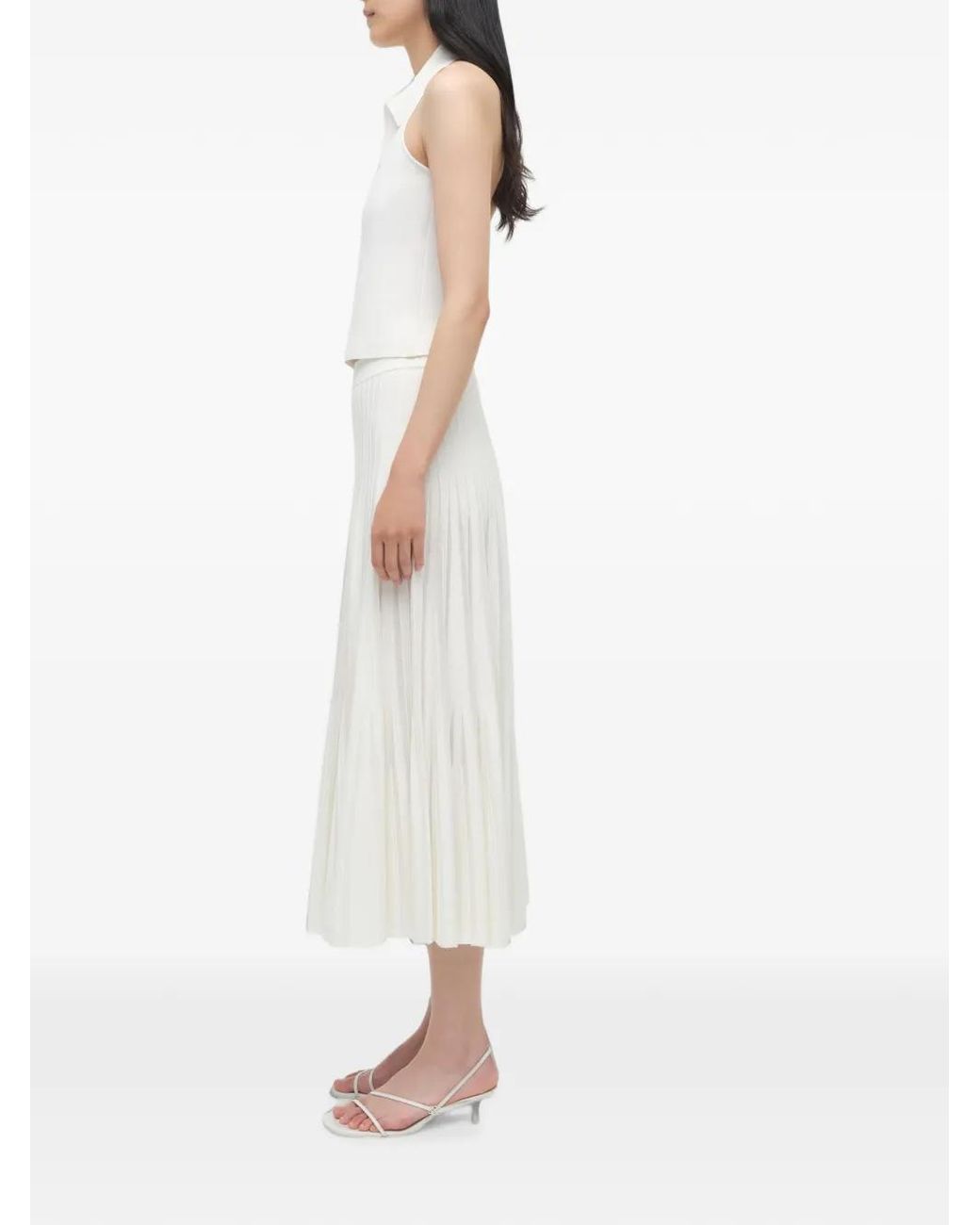 Jonathan Simkhai White Margoux Pleated Knit Midi Skirt