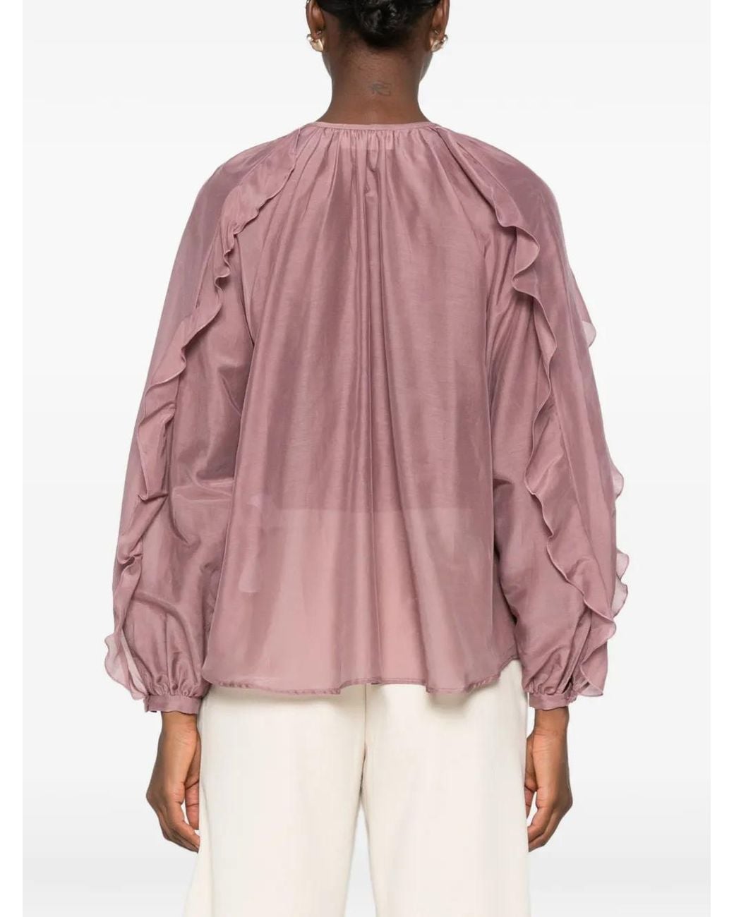 iBlues Purple Ruffled Long-Sleeves Blouse