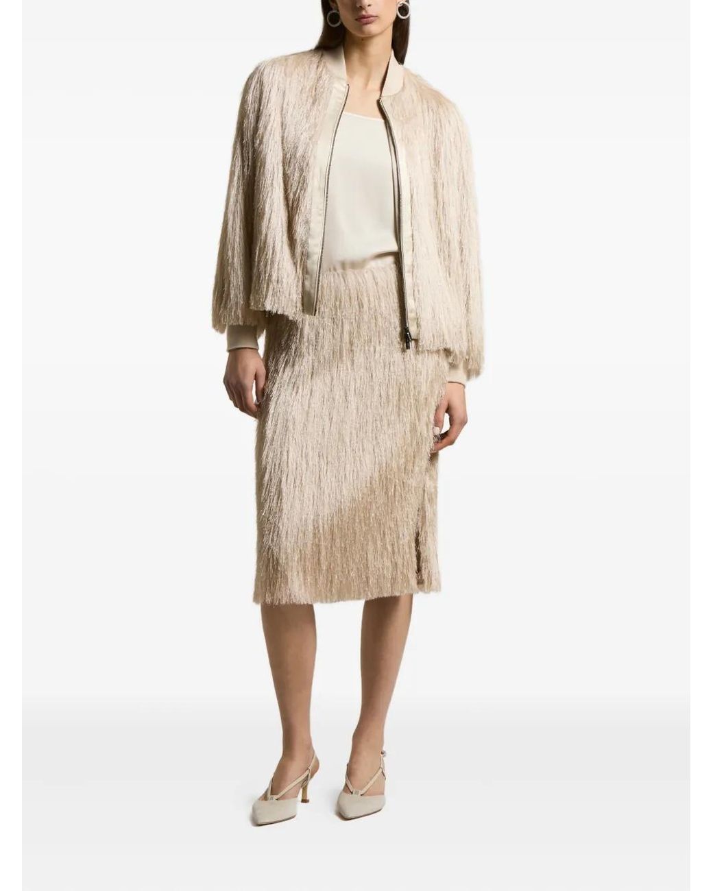 Peserico Natural Fringed Bomber Jacket