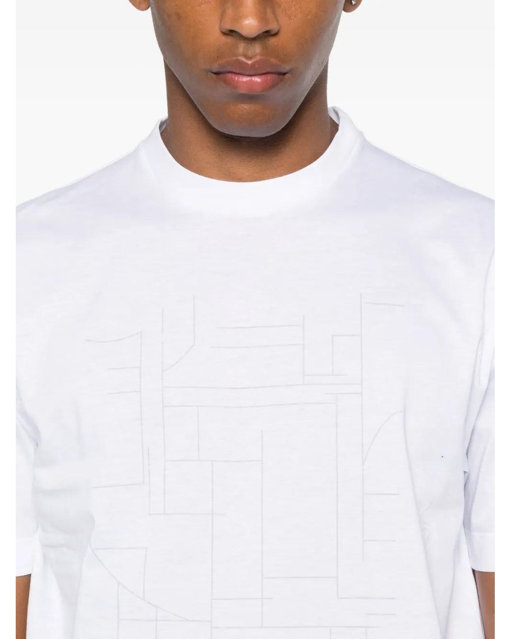 Canali White Geometric-Print T-Shirt for men