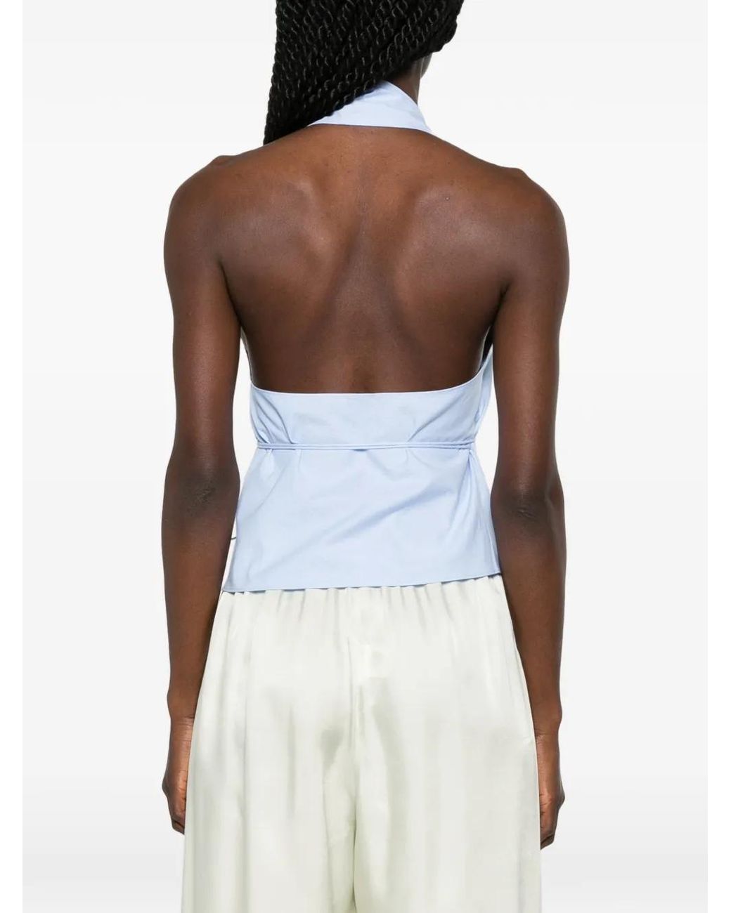 St. Agni Blue Oxford Wrap Top