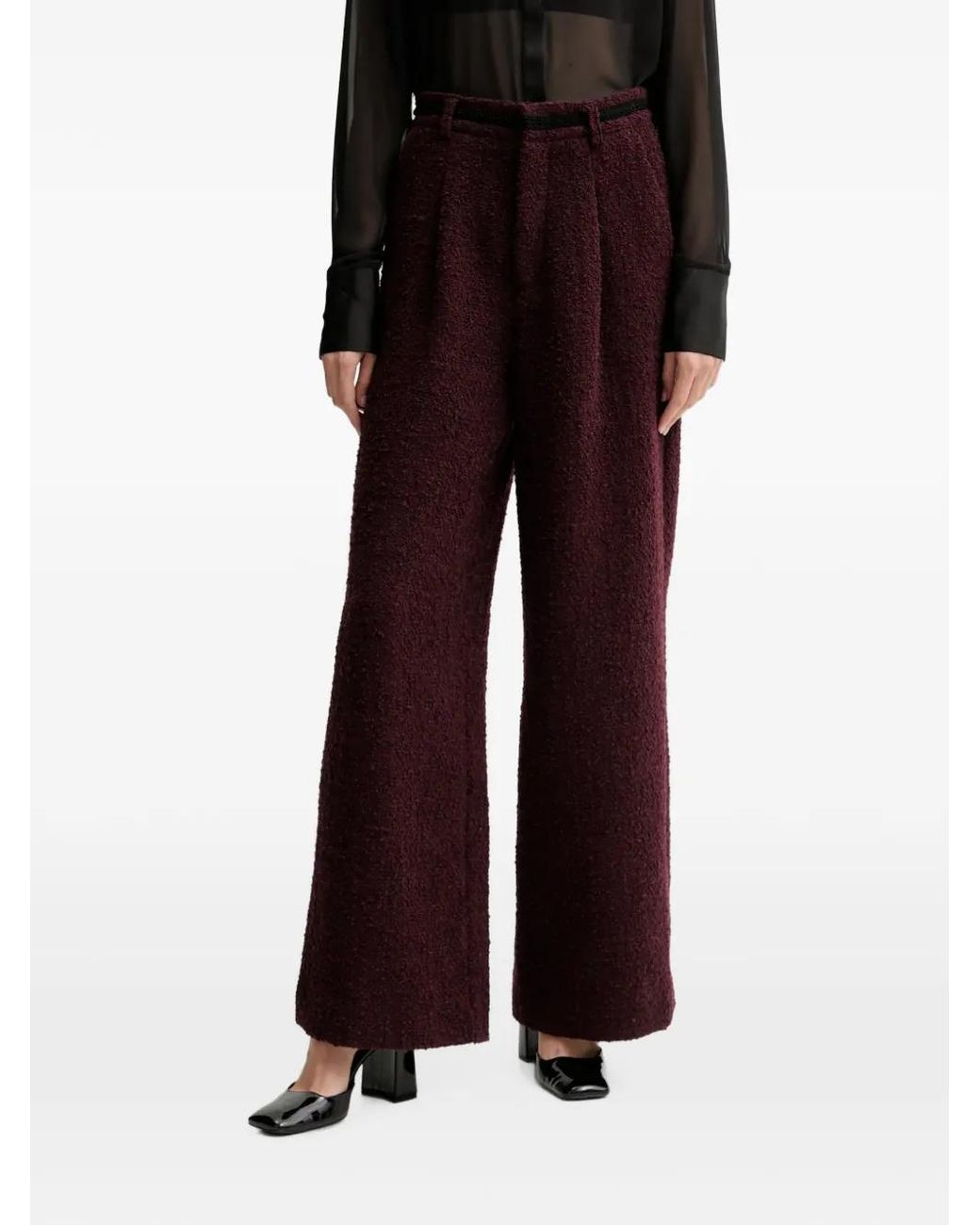 Gestuz Black Bouclé-Knit Wide-Leg Trousers