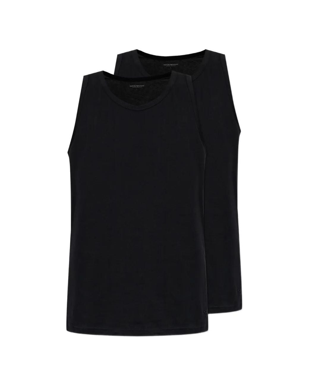 Emporio Armani Black Sleeveless Logo-Print Tank Top (Set Of Two) for men
