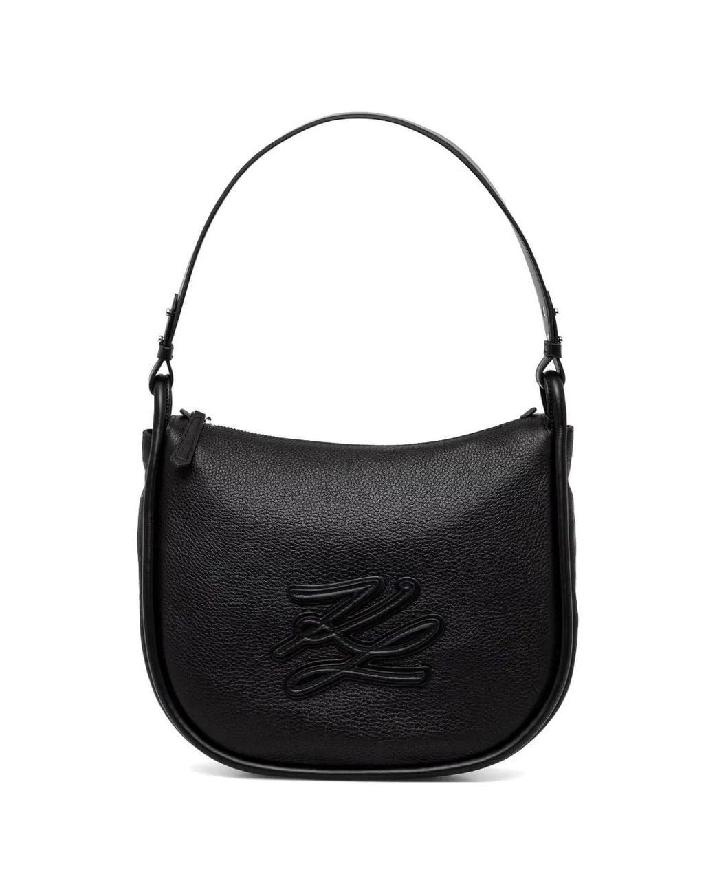 Karl Lagerfeld Black Logo-Patch Pebbled Shoulder Bag